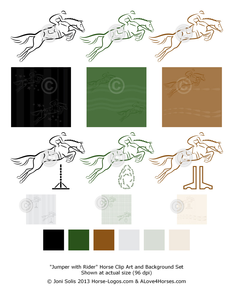 Jumper with Rider - Jumping horse clip art set - Jumping horse with rider graphic